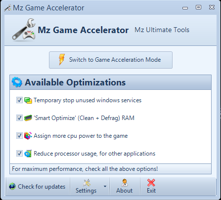 4 تسريع الالعاب على اللاب توب مع برنامج Mz Game Accelerator