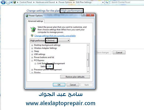 high performance active off حل مشكلة display driver stopped responding فى أجهزة اللاب توب الحديثة